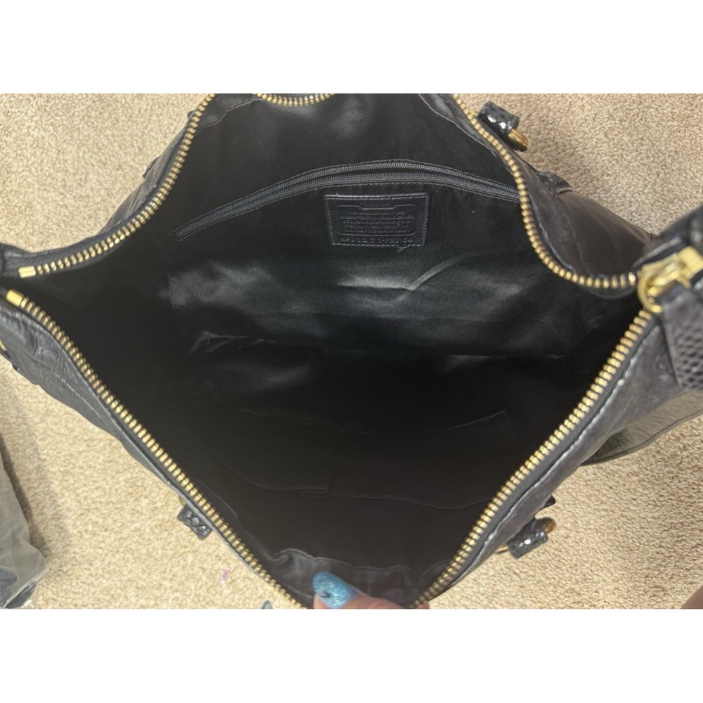 Coach Ashley Hippie Black Leather Python Trim Shoulder Bag Purse Gold Hardware - Picture 6 of 8